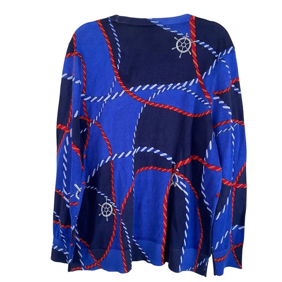 PLUS Ralph Lauren NWT Navy & Red Rope Print Crewneck Sweater Size 3X - Picture 9 of 11